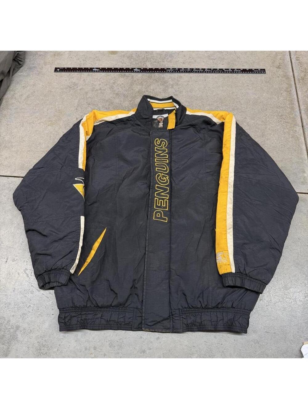 vintage pittsburgh penguins starter black and yellow zip up puffer jacket xl